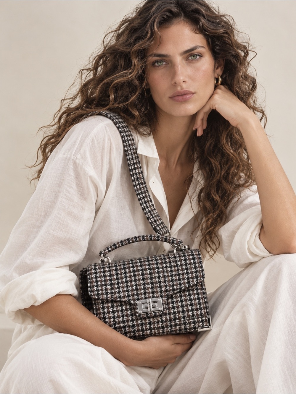 THE KOOPLES NWT Small Houndstooth Emily Shoulder Bag Silver Hardware  MSRP $495